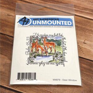 ART IMPRESSIONS M4879 DEER WINDOW RUBBER UNMOUNTED STAMP PSALM 18v23 SPRING